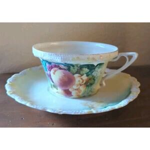 R.S. Prussia Tea Cup and Saucer with signature, Hand Painted Circa 1880s to 1910